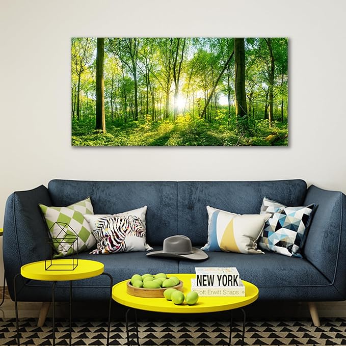 JLXART Wall Art Green Forest Scenery Wall Art Canvas Pictures Landscape Art Prints Beautiful Artwork for Living Room Bedroom Kitchen Home Office Decorations 24x48inch
