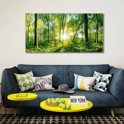 JLXART Wall Art Green Forest Scenery Wall Art Canvas Pictures Landscape Art Prints Beautiful Artwork for Living Room Bedroom Kitchen Home Office Decorations 24x48inch