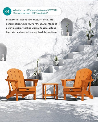 SERWALL Folding Adirondack Chair for Patio Garden Outdoors Heavy All-Weather Fire Pit Chairs - Orange