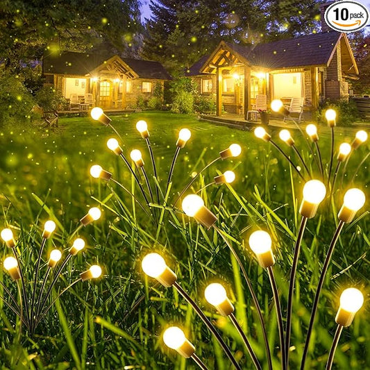 10-Pack Solar Garden Lights, 80 LED Solar Lights Outdoor for Garden Decor, Waterproof Firefly Light Outdoor (Sway by Wind), Swaying Light for Outside Yard Pathway Landscape Decorations (Warm White)