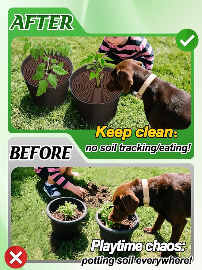 ANPHSIN 6 Pcs Plant Pot Grid Cover Protectors from Animals - 11.8" Dia Cuttable Flower Pot Soil Cover with 48 Stakes, Keep Cats Out of Potted Plants, Indoor Cat Digging Stopper, Baby Safety