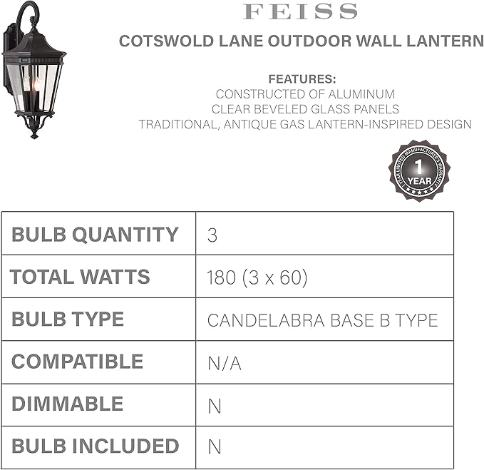Feiss Lighting-Cotswold Lane-Outdoor Wall Lantern Traditional Aluminum Approved for Wet Locations in Traditional Style-1