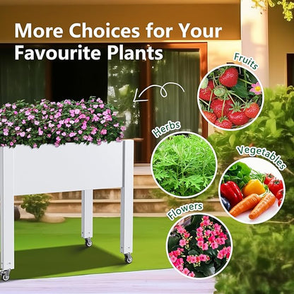 Vixzen Raised Garden Bed Outdoor,Reinforced Large Planter Box with Wheels,Mobile Planter Bed Box for Backyard, Patio, Balcony (Ashen, 30.04 * 17.72 * 28.9)