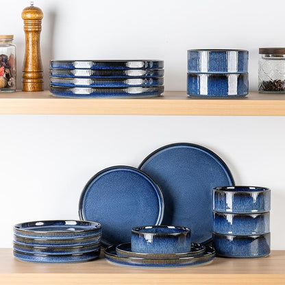 TheTerra Ceramic Dinnerware Sets for 6, 18 Pieces Porcelain Lightweight Plates and Bowls Sets, Scratch Resistant Dish Set, Oven & Microwave & Dishwasher Safe, Starry Blue
