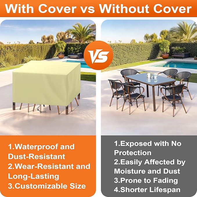 Patio Furniture Cover Rectangle 52"(L) x 48"(W) x 30"(H), Custom Heavy Duty 420D Waterproof Outdoor Cover with Drawstring & Buckles for Table Chair Garden, Cream