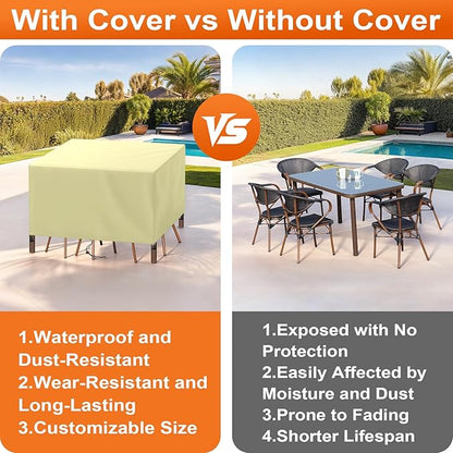Patio Furniture Cover Rectangle 56"(L) x 44"(W) x 32"(H), Custom Heavy Duty 420D Waterproof Outdoor Cover with Drawstring & Buckles for Table Chair Garden, Cream