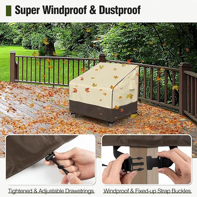 MR. COVER Patio Chair Covers Waterproof, Outdoor Furniture Covers for Rocking Chair, Heavy Duty Anti UV Chair Cover, Fits up to 45"W x 40"D x 35"H, Air Vent and Handles Included, Brown & Khaki, 2 Pack
