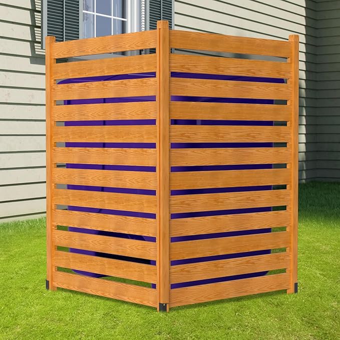 LILYPELLE 38in W x 60in H Air Conditioner Fence, 2 Panels Outdoor Decorative Fences Wood Privacy Screen with Metal Stakes, Outside Pool Equipment Enclosure Trash Can Panels