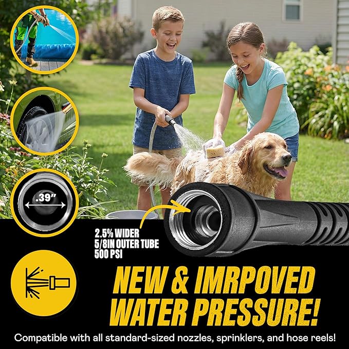 BIONIC STEEL 50 Ft Metal Garden Hose with Sprayer Nozzle, Non Kinking Designed Stainless Steel Heavy Duty Water Hose 50Ft x 5/8 in. Ultra Flexible NON Expandable for Uninterrupted Water Flow, 500 PSI