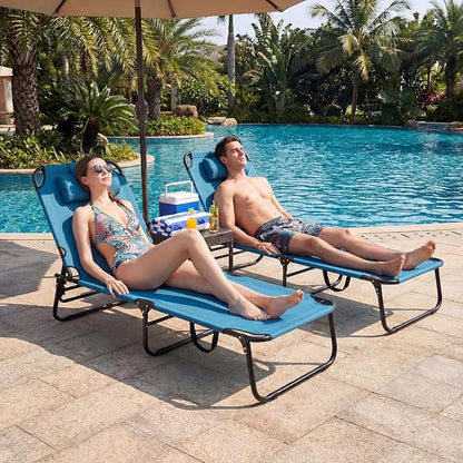 Giantex 2-Pack Tanning Chair, 350lbs Adjustable Patio Lounge Chair w/Face Hole, Removable Pillows, Carry Strap, Folding, Outdoor Chaise Lounge for Layout Beach Poolside Lawn