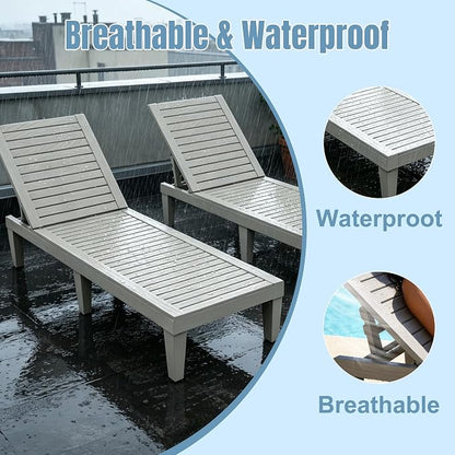 Lounge Chair Outdoor,Set of 2 All-Weather UV-Resistant & Waterproof Patio Lounge Chairs,High-Impact PP 5 Position Adjustable Tanning Chair,Heavy Duty Pool Lounge Chairs Great for Pool & Yard,Coffee