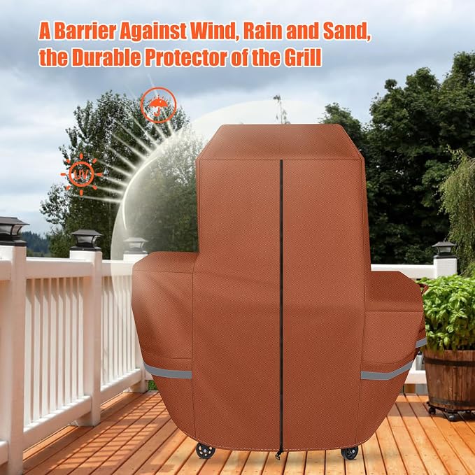 Grill Cover for Pit Boss Lockhart Platinum Series Grill, PBPEL218010500 - Heavy Duty Waterproof Fade Resistant Pit Boss Platinum Lockhart Grill Cover with Elastic Drawstrings & Zipper Design, Brown