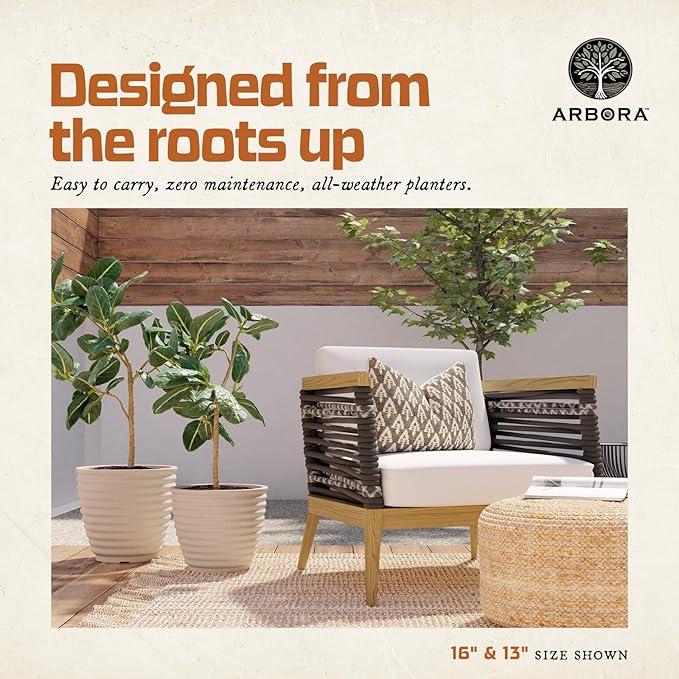 ARBORA 13" Ibiza Polyresin Indoor and Outdoor Planter with Classic Cream Finish - Durable, Weatherproof, Lightweight, Large Plant Pot for Patio, Garden, Deck, Entryway