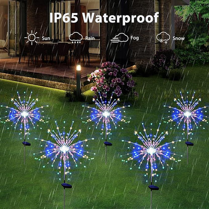 Solar Garden Firework Lights Outdoor Waterproof 4 Pack 120 LED Sparklers Solar Lights for Outside Patio Backyard Yard Pathway Walkway Decorations 4th of July Decorations (Colorful)