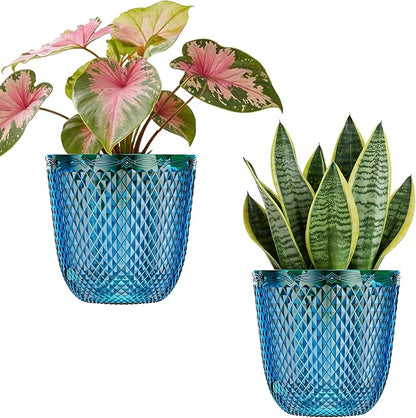 QCQHDU 2 Pack Self Watering Pots, 5.7 Inch Flower Pots with Drainage Holes and Water Filling Port, Plastic Garden Planter for Indoor Outdoor Plants (Klein Blue)