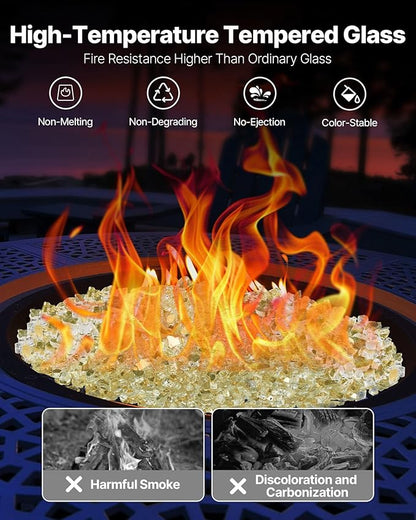 VEVOR Fire Glass, 10 LBS / 4.5 KG High-Temperature Resistant Fireplace Rocks, 1/2-Inch / 12.7 mm Reflective & Smokeless Firepit Glass Rock, High Luster Stone Landscaping for Fire Pit Table, Gold