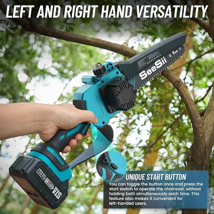 SEESII 2-in-1 Electric Pole Saws for Tree Trimming, 8 Inch Brushless Mini Chainsaw with Extension Pole, Cordless Pole Chain Saw, Tree Trimmer Limb Branch Cutter Pruner with 2 x 4.0Ah Batteries, PS810