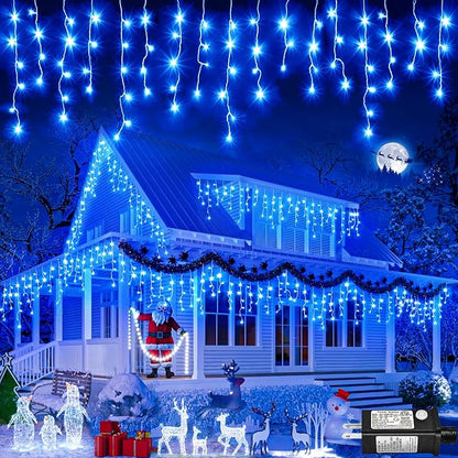 Christmas Icicle Lights Outdoor 66 FT 640 LED Icicle Lights Plug in Conenectable Hanging Christmas Light for Outside Holiday Pavilion Balcony House Decorations, Blue