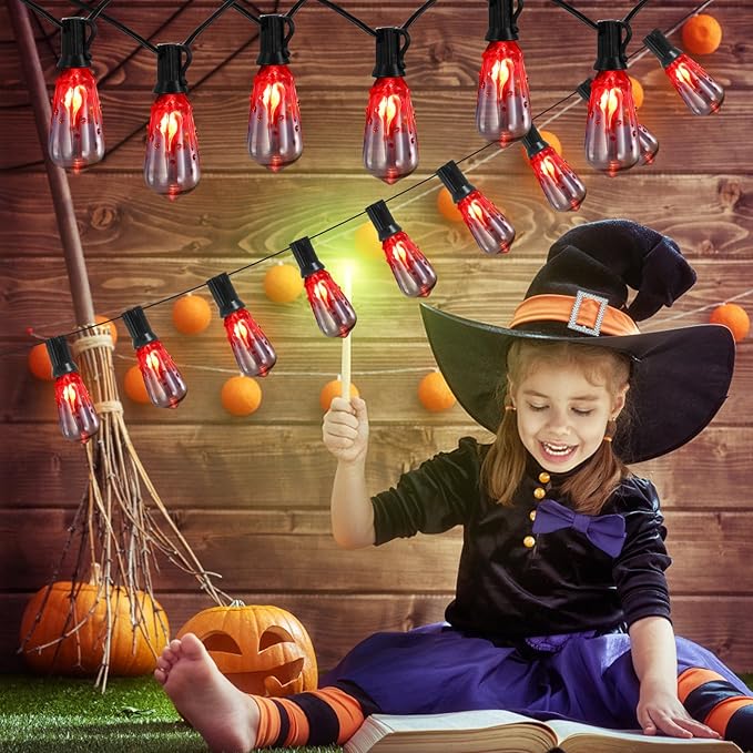 GOOTHY 10 Pack Halloween Flicker Flame Replacement Bulbs, ST40 Bloody Drop Bulbs with Red Flickering Flame for Outdoor String Lights, Party Haunted House, 1W E17 Intermediate Base Bulb