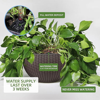 Dexceder 13.5 Inch Large Self Watering Hanging Planters Indoor Outdoor, Thickened Hanging Basket Flower Plant Pot with Water Level Indicator (Brown)