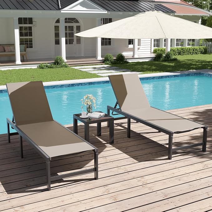 UDPATIO Patio Outdoor Lounge Chair Poolside Chaise Lounges | Breathable & Quick-Dry Textilene Fabric,5-Positions Adjustable Backrest