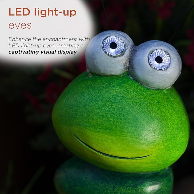 Alpine Corporation YEN608SLR 16" Tall Caterpillar with Light Up Eyes, Solar Powered LED Garden Statue, Green