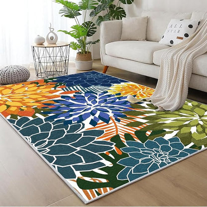 ZonLi Colorful Outdoor Rug 9x12Ft Waterproof Multicolored Indoor Area Rug Washable Outdoor Patio Rugs Tropical Floral Non Slip Outdoor Carpet for Living Room, Pool,Backyard,Deck,Camping
