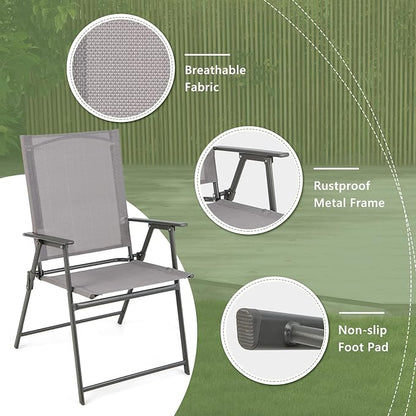 Giantex Patio Folding Chairs, Outdoor Lawn Chairs with Rustproof Metal Frame, Portable Dining Chairs for Porch, Deck, Garden, Backyard, Camping (1 Count (Pack of 2), Gray)