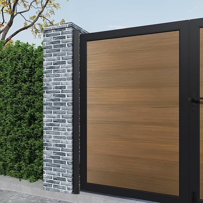 Wood Plastic Privacy Double Fence Gate 6ft(H) x 10ft(W), Metal Frame with Knob Kits, Durable Composite Outdoor Gate,Brown