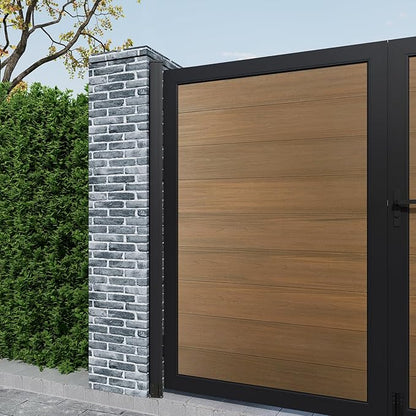 Wood Plastic Privacy Double Fence Gate 6ft(H) x 10ft(W), Metal Frame with Knob Kits, Durable Composite Outdoor Gate,Brown