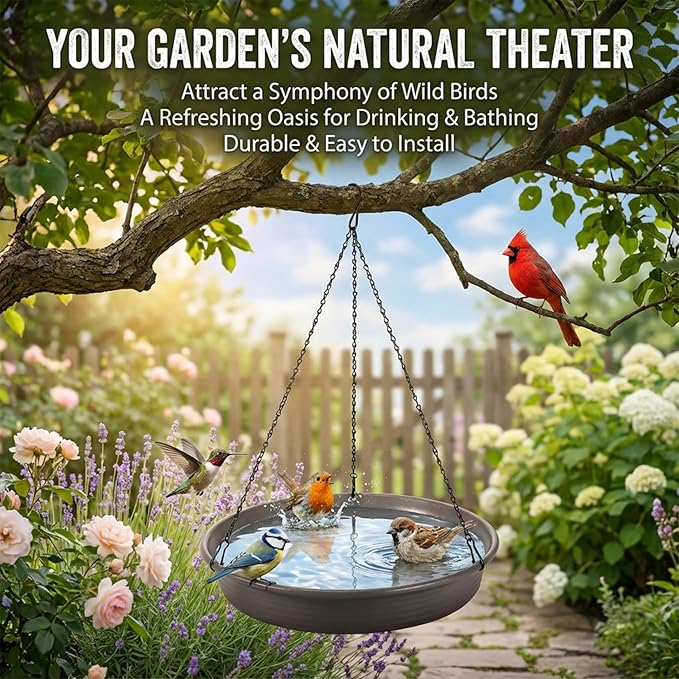 Hanging Bird Bath Bird Feeder - Bird Bath for Outside Outdoors Hanging with Tray Bowl Water Feeder, Garden Bird Bath 2-in-1 Bird Feeder Bath, Durable PP Bird Bath Bowl for Garden Patio Backyard Decor