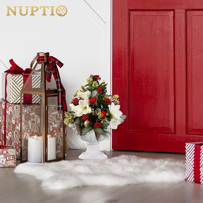 NUPTIO 6 Pcs Classic Urn Planter, 10.23 inch Tall Large Plastic Outdoor Urns Planters, Pedestal Flower vases Plant Pot, Resin Grecian Plants Pots for Garden Porch Front Door, White