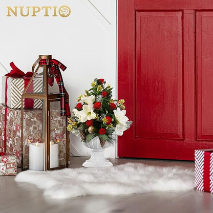 NUPTIO 6 Pcs Classic Urn Planter, 10.23 inch Tall Large Plastic Outdoor Urns Planters, Pedestal Flower vases Plant Pot, Resin Grecian Plants Pots for Garden Porch Front Door, White