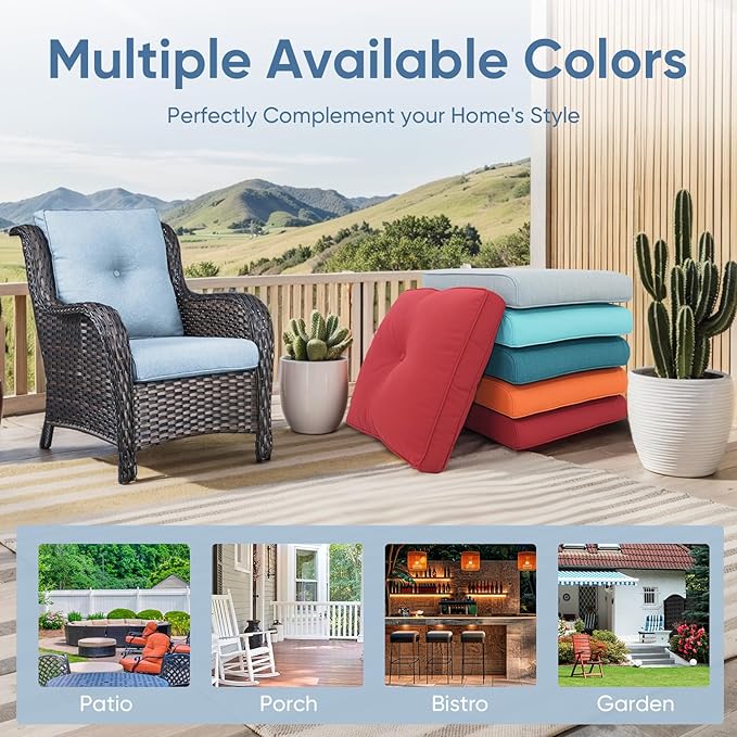 7-Piece Outdoor Patio Cushion Set - Fade & Water Resistant with Removable Olefin Cover, 22x24x4 Inch Memory Foam Cushions for Wicker Sectional Sofa – Baby Blue/Buckle