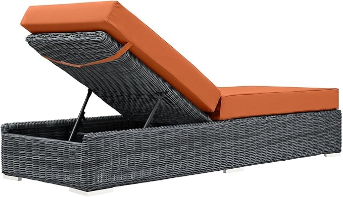 Modway Summon Wicker Rattan Aluminum Outdoor Patio Poolside Chaise Lounge Chair with Sunbrella® Fabric Cushions in Canvas Tuscan