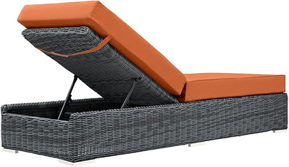 Modway Summon Wicker Rattan Aluminum Outdoor Patio Poolside Chaise Lounge Chair with Sunbrella® Fabric Cushions in Canvas Tuscan
