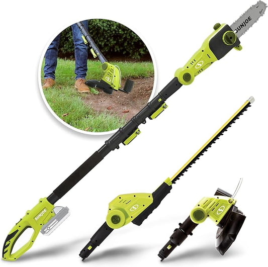 Sun Joe Cordless Lawn Care System, Grass & Hedge Trimmer Combo Power Tool Kit with 8” Pole Saw, Batteries & Charger - Heavy-Duty Trimming Machine Set for Lawn, Yard & Gardening Care, IONMAX GTS4002C