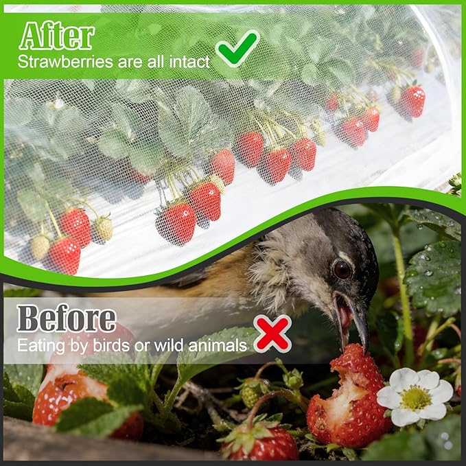 Garden Netting for Strawberry Plants,6.5'x10' HDPE Fine Strawberry Bird Netting for Raised Bed Row Cover Screen Mesh Net,Protecting Plant Mesh Cover for Fruit Tree Vegetable Flowers (6.5'x10')