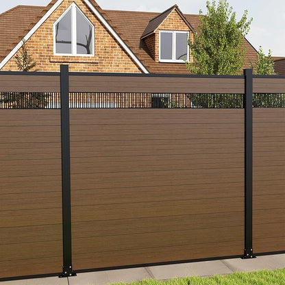 6 Feet×6 Feet Privacy Fence, Outdoor Wood Plastic Composite Fence Panel, Waterproof Security Barriers Fencing, WPC (Brown, Vertical (1 Panel - 2 Post))