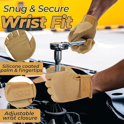 HANDLANDY Work Gloves for Men & Women, Utility Mechanic Working Gloves Touch Screen, Flexible Gardening Gloves for Yard