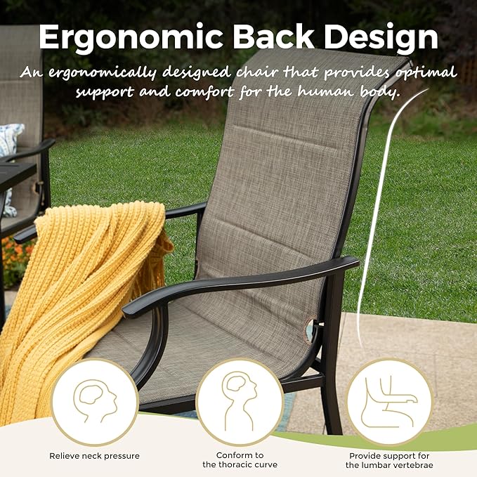 5 Pieces Patio Table and Chairs Set, 4 People Patio Dining Furniture Set, 4 Textilene Standard Chairs and 37" Square Table with Umbrella Hole, for Deck Garden Backyard