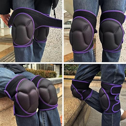 Women Knee Pads for Flooring Work, Garden Knee Pads for Mechanics Men, Adjustable Lightweight Cleaning Knee Pad with Straps for Caving Crawling Kneeling Painting for Adult Workers, Purple Plus Size (1 Pair)