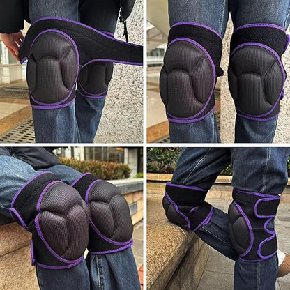 Knee Pads for Women Cleaning House Floors, Adult Knee Pads for Kneeling Housework Men, Soft Gardening Kneepads for Scrubbing Floors Carpet Installation, Adjustable Knee Cushions for Work, Purple M (1 Pair)