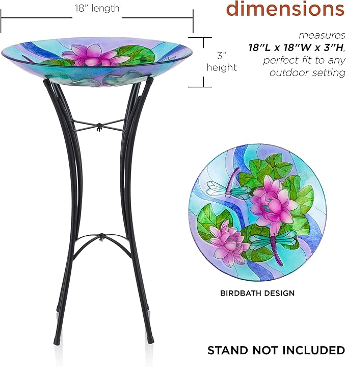 Alpine Corporation 18" Outdoor Birdbath Bowl Topper with Metal Stand, Garden Decor