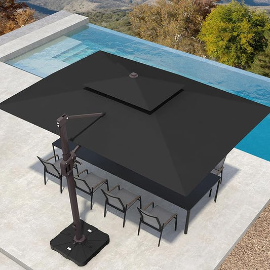 10' X 13' Patio Umbrella with Base Included Outdoor Large Rectangle Offset Cantilever Umbrellas Double Top Heavy Duty Windproof with 360-degree Rotation for Pool Garden Deck