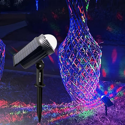 Outdoor Solar RGB Color-Changing Projection Lights, IP65 Waterproof 150° Adjustable LED Landscape Spotlights for Yard & Party Decoration