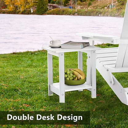 Meluvici Double Adirondack Outdoor Side Table Weather Resistant, Patio Rectangular End Table for Adirondack Chair, White