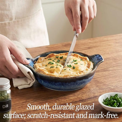 Ceramics Au Gratin baking Dishes Set of 4, Baking Tray Bake ware, 8.6 oz Ramekins, for Pie Pan, Appetizer, Tart, Dessert, Quiche, Oven Small dish, individual dishes, Round 7.5 Inch