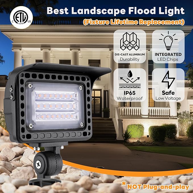 Gardenreet Low Voltage LED Flood Light - 7W Landscape Wall Wash Light, 12V Outdoor IP65 Waterproof Angle Adjustable, Warm White Wide Beam Hardwired Aluminum Brown for Garden Yard Patio House