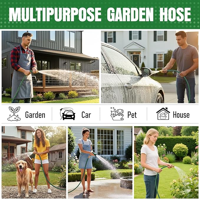 NON-EXPANDABLE Garden Hose 75 ft, Heavy Duty Flexible Water Hose, Kink Resistant Lightweight Hybrid Hose with Durable Fabric Skin, Leakproof Hose Male to Female Fittings